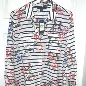 Tommy Hilfiger Ladies Floral Button LS Blouse Sz M NWT $79.50